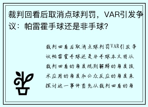 裁判回看后取消点球判罚，VAR引发争议：帕雷霍手球还是非手球？